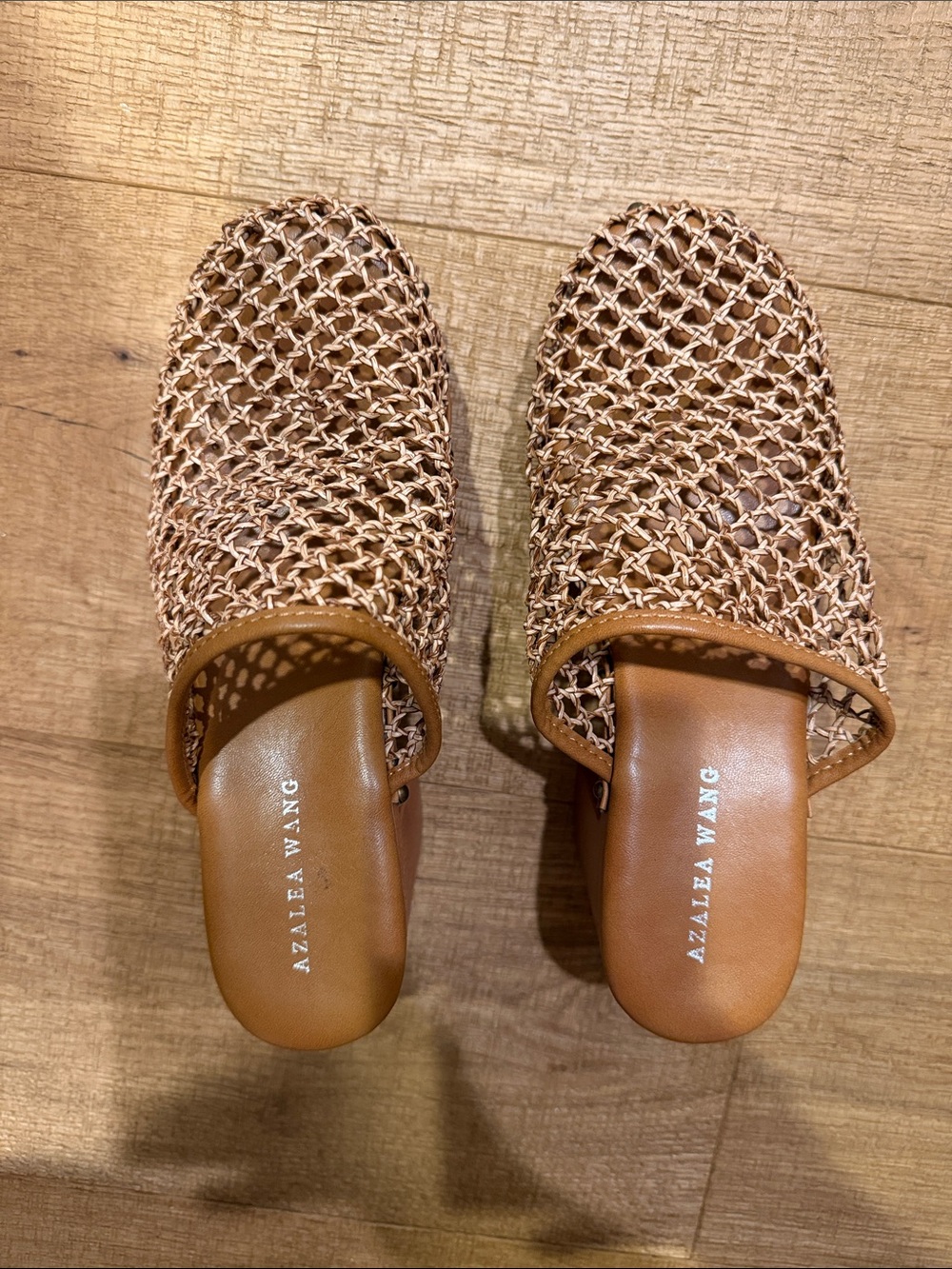 Tan, Mesh, Woven Slide Mules